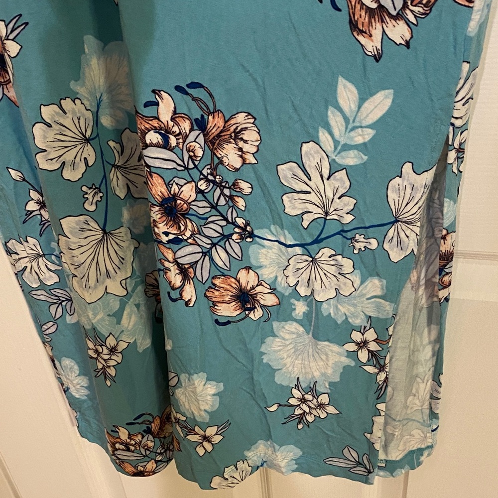 Soma XL Cool Nights Long Sleepshirt SS - Teal Floral Nightgown 93% Rayon - Picture 5 of 12